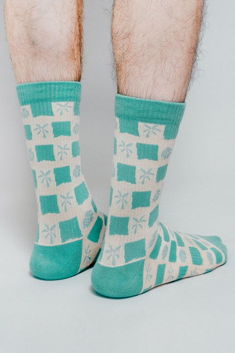 Tropical Checkers Knit Crew Sock by Loindaflow