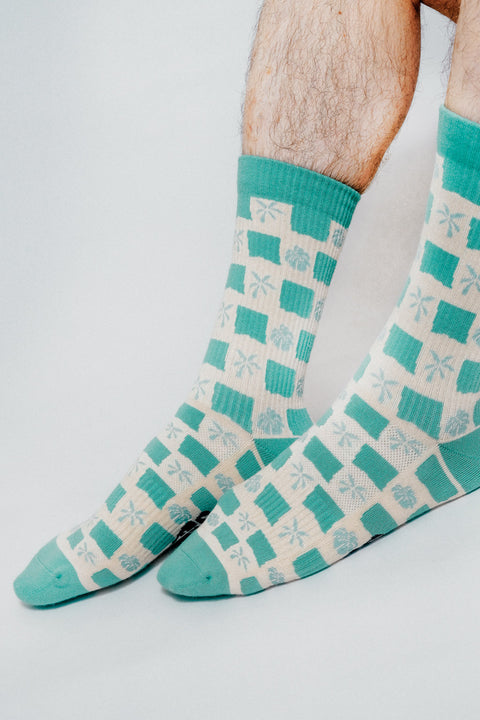 Tropical Checkers Knit Crew Sock by Loindaflow