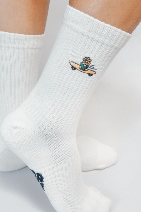 Skateboard Sunflower Knit Crew Sock by Loindaflow